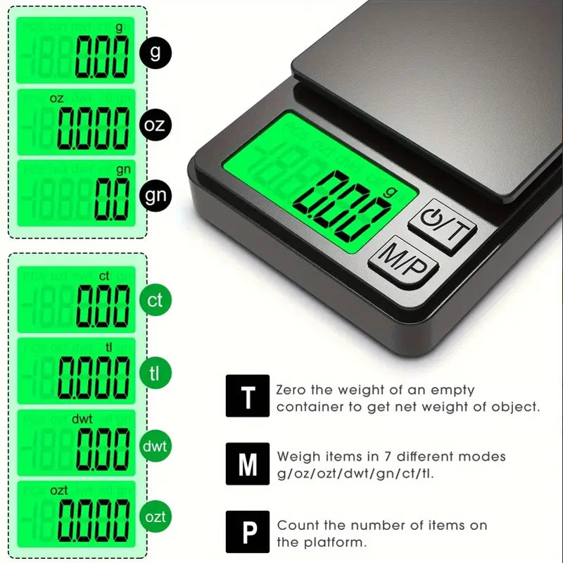 Balança de Precisão Digital 0.01g a 500g - Portátil com LCD e 7 Unidades de Medida