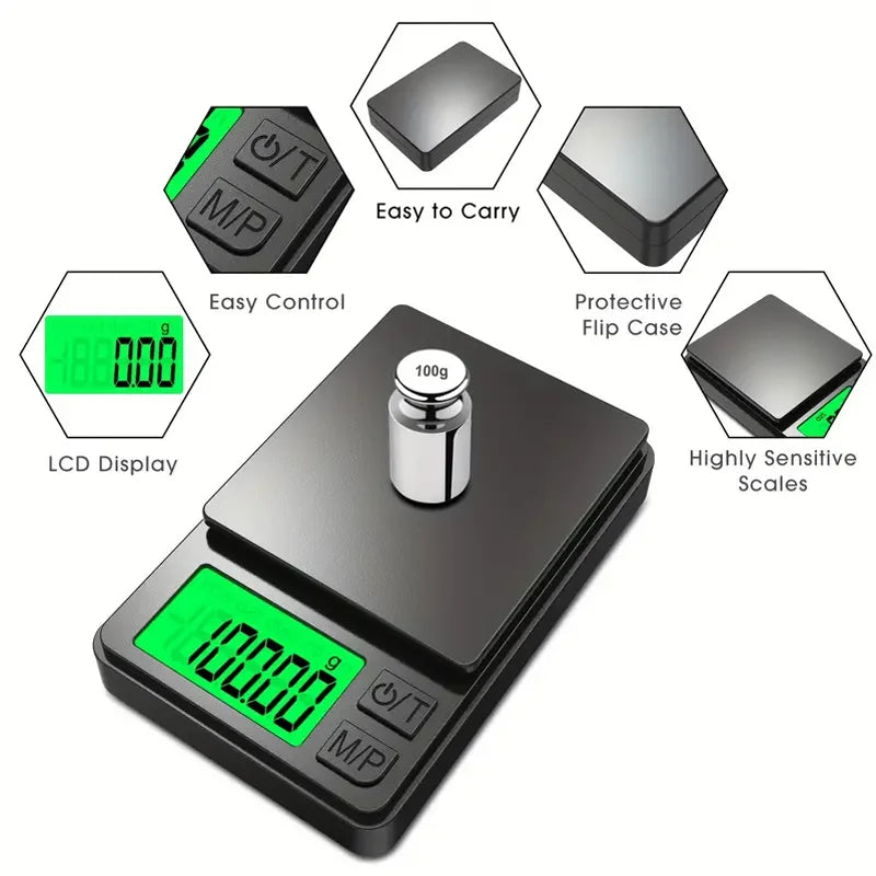 Balança de Precisão Digital 0.01g a 500g - Portátil com LCD e 7 Unidades de Medida